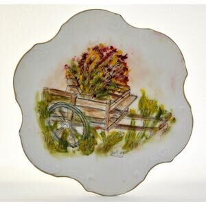 COLLECTOR PLATE-HAAS & CAJZEK-Porcelain-Bisque-Hand Painted-Signed-Flower Cart